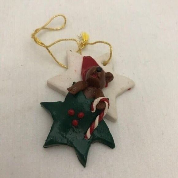 #1324 Bear in Star Polymer clay Christmas ornament  2.5 X 2 - Picture 1 of 5